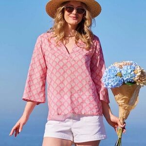 Rock Flower Paper Tunic Blouse Kezer Pink Cotton Kurta Tunic Brand New Oceanside